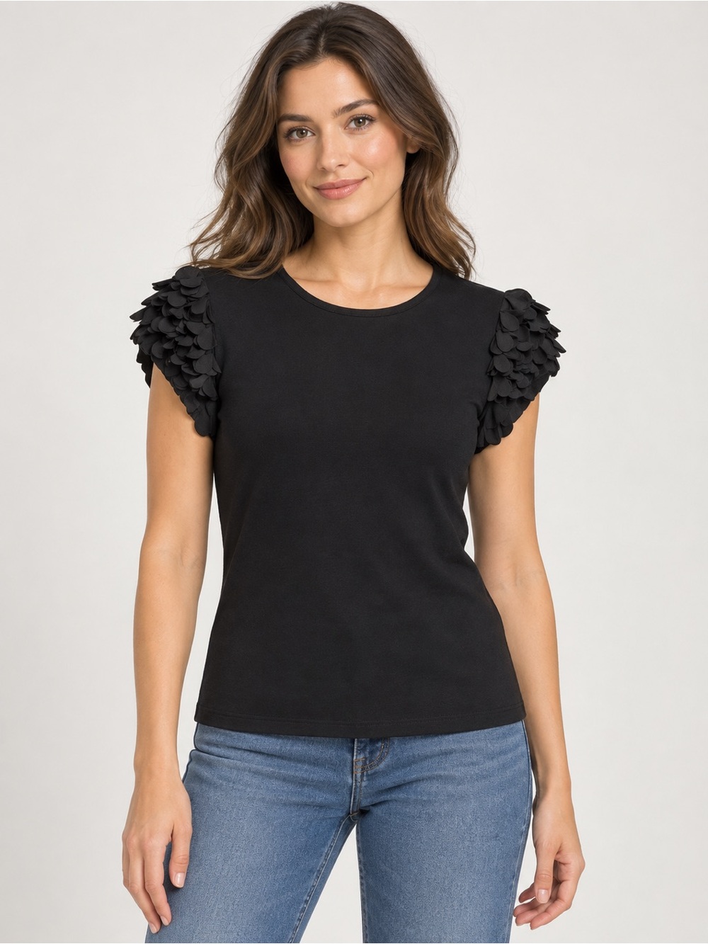 Ted Baker London Black Petal-Sleeve Crewneck Tee